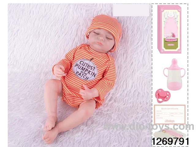 48CM Doll（Soft Rubber High-Fidelity(Hand-painted Hair, High-Quality Painting) Bottle, Magnetic Sippy Cup, Diapers, Birth card