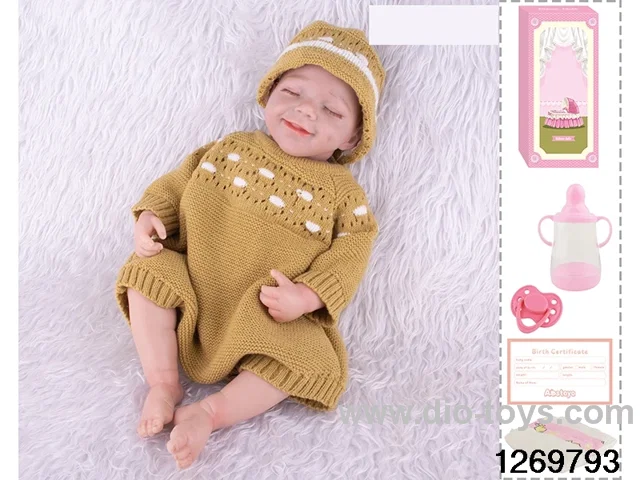 48CM Doll（Soft Rubber High-Fidelity(Hand-painted Hair, High-Quality Painting) Bottle, Magnetic Sippy Cup, Diapers, Birth card
