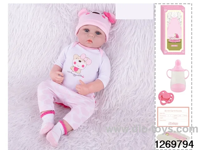 48CM Doll（Soft Rubber High-Fidelity(Hand-painted Hair, High-Quality Painting) Bottle, Magnetic Sippy Cup, Diapers, Birth card
