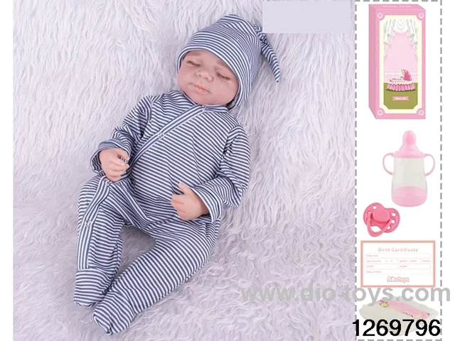 48CM Doll（Soft Rubber High-Fidelity(Hand-painted Hair, High-Quality Painting) Bottle, Magnetic Sippy Cup, Diapers, Birth card