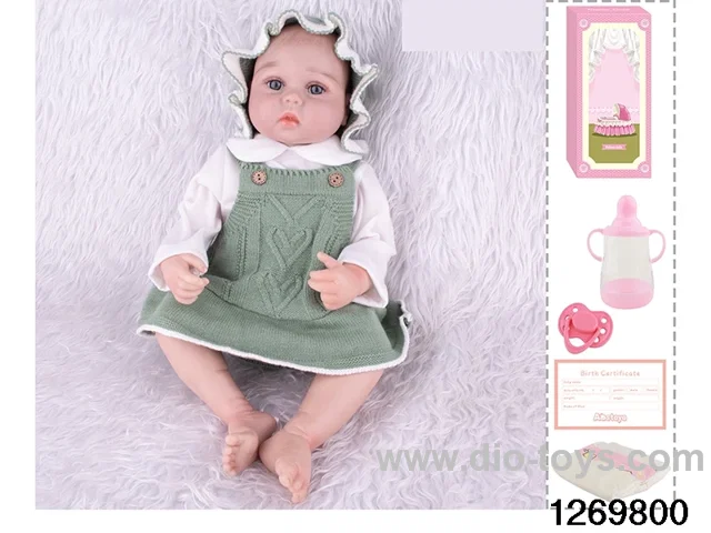 48CM Doll（Soft Rubber High-Fidelity(Hand-painted Hair, High-Quality Painting) Bottle, Magnetic Sippy Cup, Diapers, Birth card