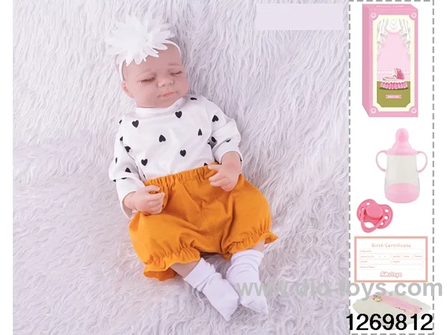 48CM Doll（Soft Rubber High-Fidelity(Hand-painted Hair, High-Quality Painting) Bottle, Magnetic Sippy Cup, Diapers, Birth card