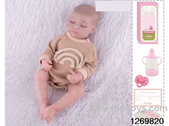 48CM Doll（Soft Rubber High-Fidelity(Hand-painted Hair, High-Quality Painting) Bottle, Magnetic Sippy Cup, Diapers, Birth card