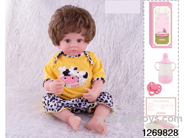 48CM Doll（Soft Rubber High-Fidelity(Hand-painted Hair, High-Quality Painting) Bottle, Magnetic Sippy Cup, Diapers, Birth card
