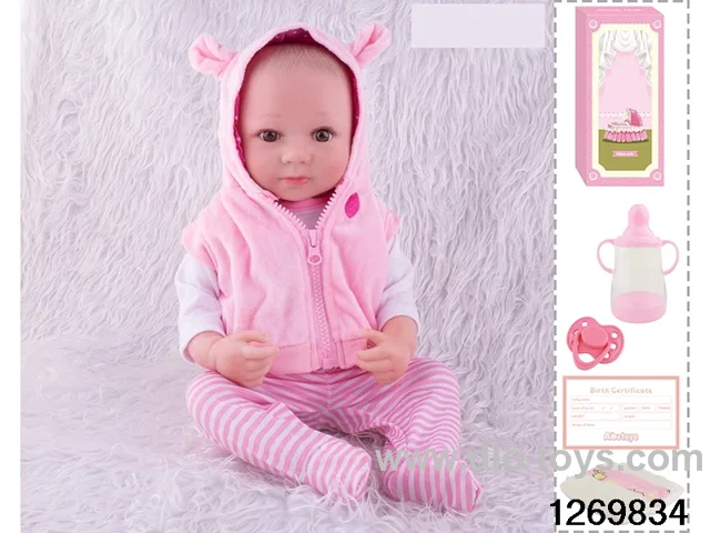 48CM Doll（Soft Rubber High-Fidelity(Hand-painted Hair, High-Quality Painting) Bottle, Magnetic Sippy Cup, Diapers, Birth card