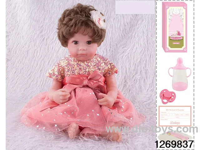48CM Doll（Soft Rubber High-Fidelity(Hand-painted Hair, High-Quality Painting) Bottle, Magnetic Sippy Cup, Diapers, Birth card