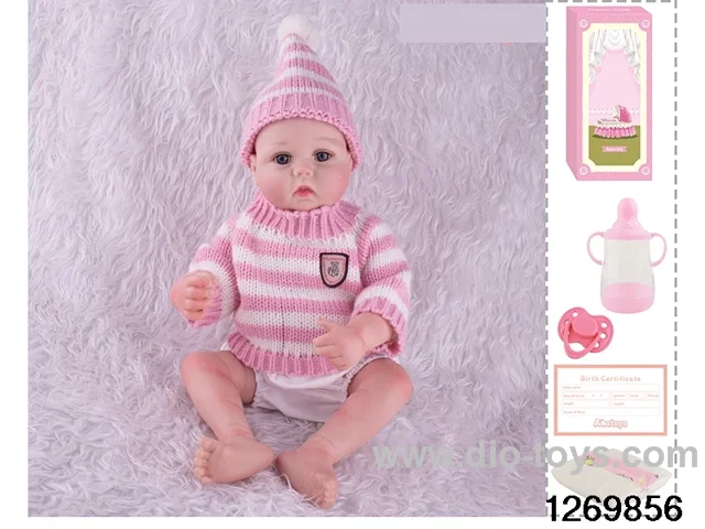 48CM Doll（Soft Rubber High-Fidelity(Hand-painted Hair, High-Quality Painting) Bottle, Magnetic Sippy Cup, Diapers, Birth card