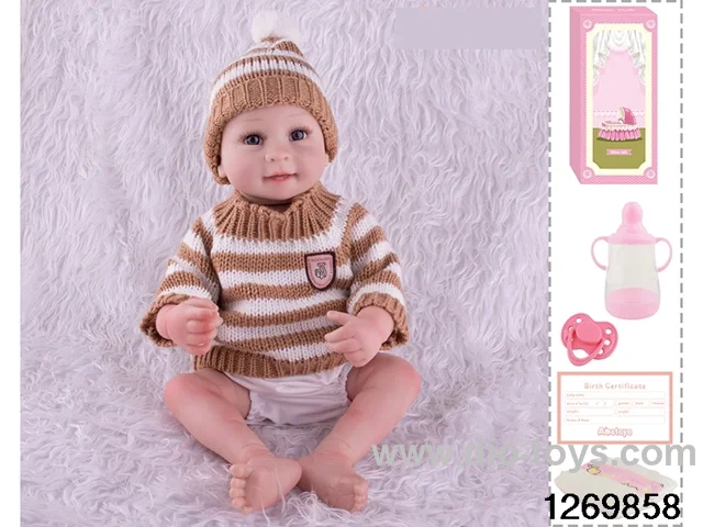 48CM Doll（Soft Rubber High-Fidelity(Hand-painted Hair, High-Quality Painting) Bottle, Magnetic Sippy Cup, Diapers, Birth card