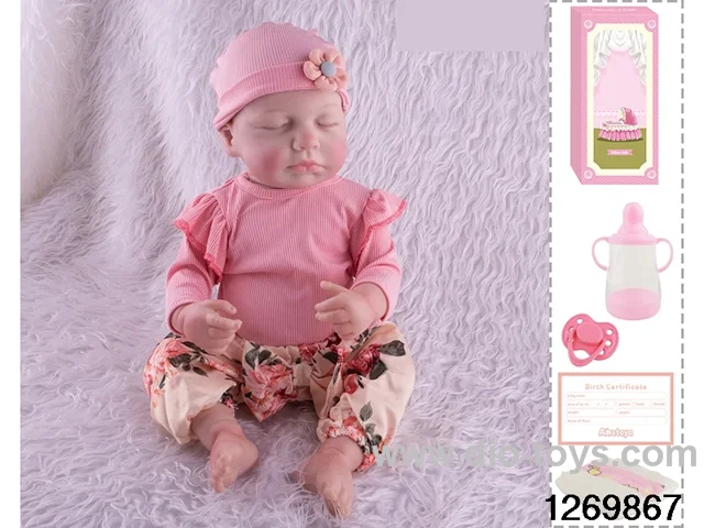 48CM Doll（Soft Rubber High-Fidelity(Hand-painted Hair, High-Quality Painting) Bottle, Magnetic Sippy Cup, Diapers, Birth card