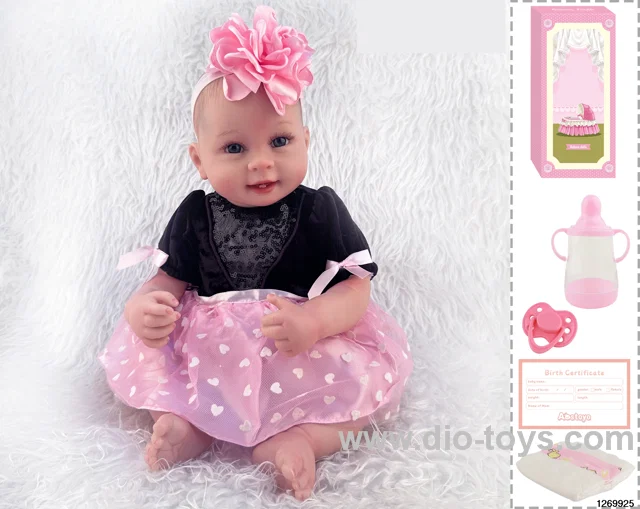 48CM Doll（Soft Rubber High-Fidelity(Hand-painted Hair, High-Quality Painting) Bottle, Magnetic Sippy Cup, Diapers, Birth card