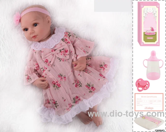 48CM Doll（Soft Rubber High-Fidelity(Hand-painted Hair, High-Quality Painting) Bottle, Magnetic Sippy Cup, Diapers, Birth card