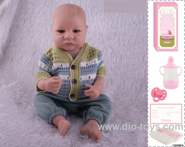 48CM Doll（Soft Rubber High-Fidelity(Hand-painted Hair, High-Quality Painting) Bottle, Magnetic Sippy Cup, Diapers, Birth card