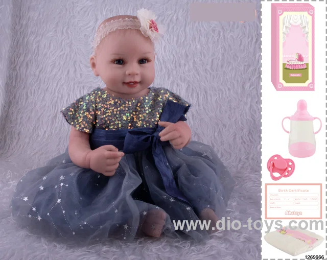 48CM Doll（Soft Rubber High-Fidelity(Hand-painted Hair, High-Quality Painting) Bottle, Magnetic Sippy Cup, Diapers, Birth card