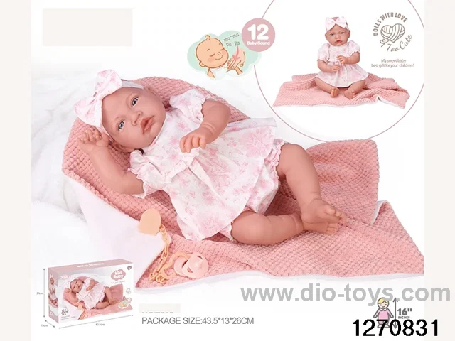 16-inch cotton body doll with power function and 12 vocal cords sleep basket