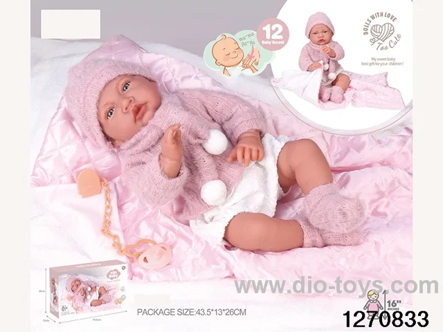 16-inch cotton body doll with power function and 12 vocal cords sleep basket