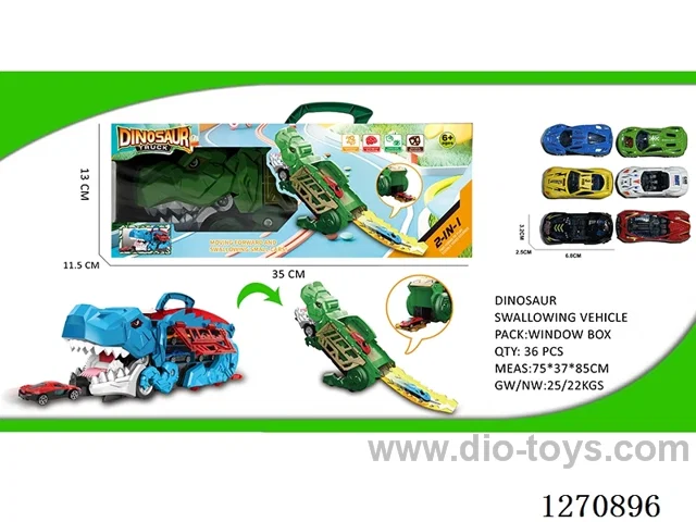 Large Dinosaur Swallowing Car with 6 Die-Cast Cars