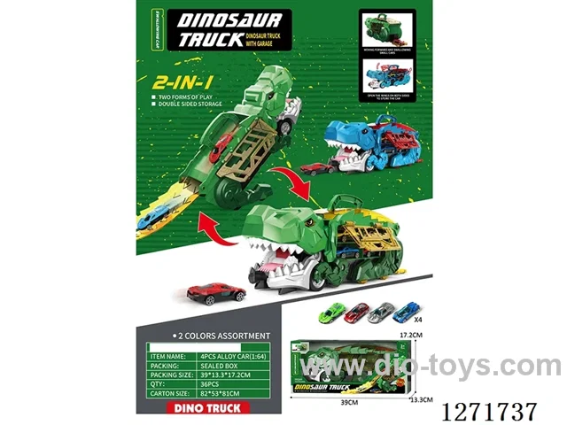 Tyrannosaurus Rex Swallowing Track Storage Car (with 4 free wheel alloy cars)