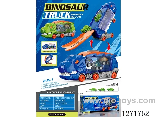Tyrannosaurus Rex Storage Car (with 3 Free Wheeling Cars) 2-Color Mix