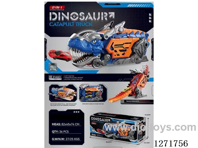 Launch Dinosaur Car + 2 Metal Cars (2-Color Mix)