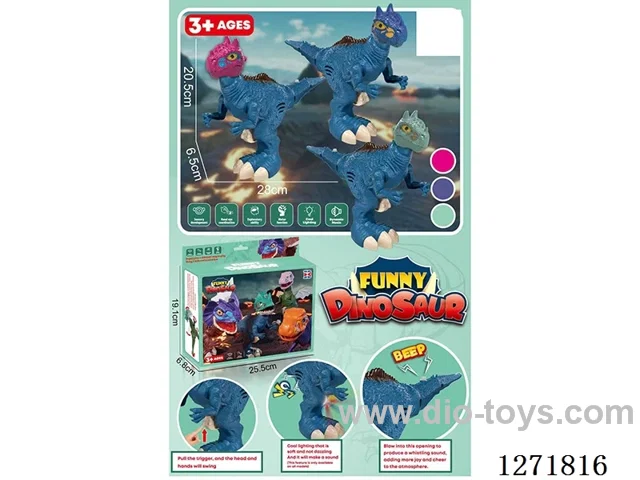 One-Legged Dinosaur with Whistle (W L/M, Movable Head/Tail) 3 Colors (included battery)