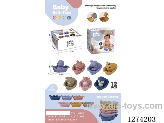 Bath Toys: 6 Bath Floating Boats + 6 Vinyl Animals (6 Boats, 6 Animals)
