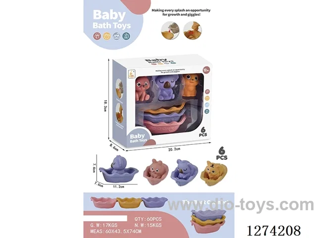 Bath Toys: 3 Bath Floating Boats + 3 Vinyl Animals