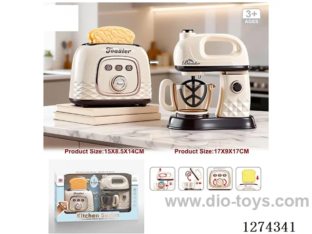 Toaster: Bread popping, Bell sound; Blender: Lights, Rotation / 2AA (batteries not included)