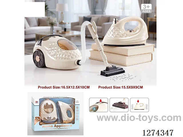 Vacuum cleaner: Lights / Rotation; Iron: Vibration / 2*AA + 2*AA not included