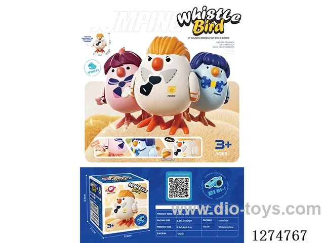 Wind-Up Bouncy Bird with Whistle - Pink