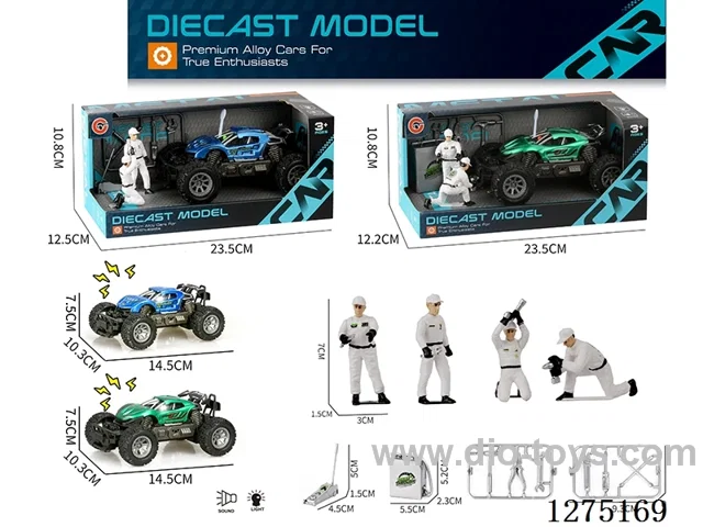 Small inertia alloy car with light + Mechanic + Tools included AG13*3