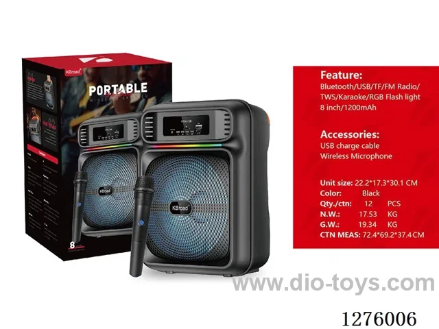 Audio - Single 8-inch Speaker, Charging Cable, Wireless Microphone