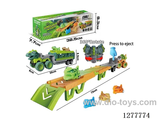 Multifunctional Transformable Storage Inertia Launch Dinosaur Car with 4 pull back dinosaur cars 2 mixed