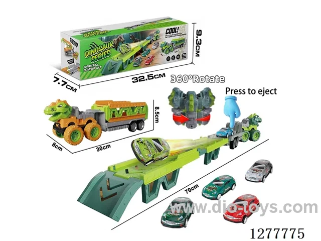 Multifunctional Transformable Storage Inertia Launch Dinosaur Car with 3 pull back metal cars 2 mixed
