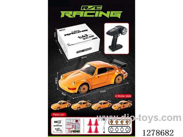 1:43 4WD Gyro-Stabilized Die-Cast Full-Scale Porsche 911 Drift RC Car (Orange) Battery Included