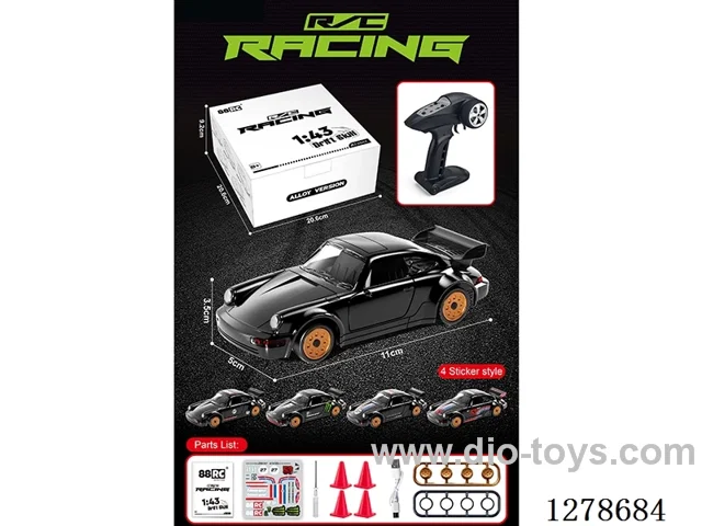 1:43 4WD Gyro-Stabilized Die-Cast Full-Scale Porsche 911 Drift RC Car (Black) Battery Included