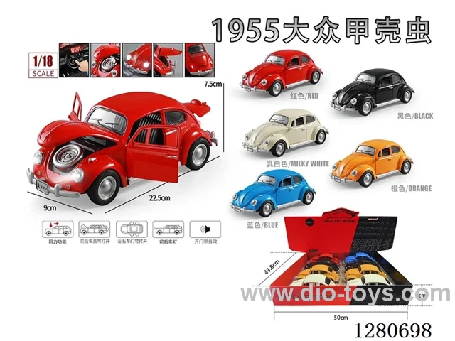 1:18 Volkswagen Beetle Die-Cast Model (8PCS) Red/Black/Off-White/Blue/Orange