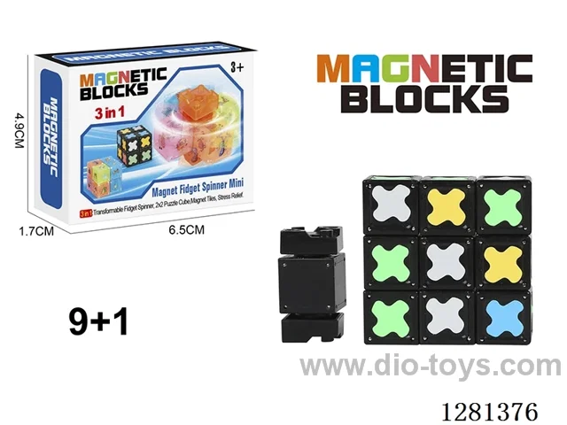 Glow-in-the-Dark Magnetic Spinner (Rounded Corner Logo) (Round Magnets) 9 Magnetic Blocks + 1 Spinner