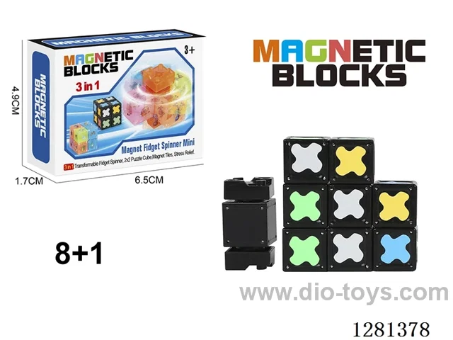 Glow-in-the-Dark Magnetic Spinner (Rounded Corner) (Round Magnet) 8 Magnetic Blocks + 1 Spinner