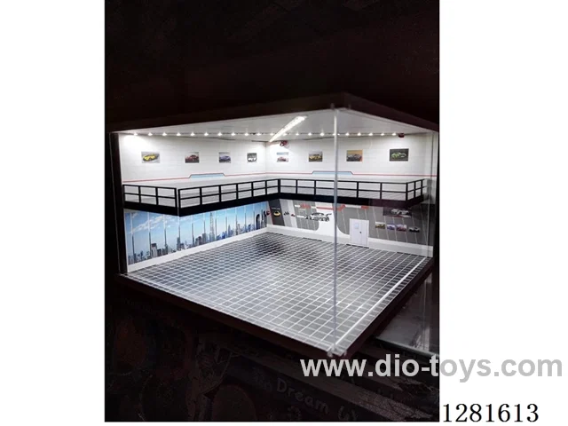 1:64 Scale Model Car Garage with Lights, Die-Cast Car Storage and Display Stand (with Acrylic Dust-Proof Door)