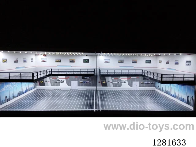 1:64 Illuminated Realistic Model Car Garage Parking Lot Die-Cast Car Storage Display Stand (with Acrylic Dust-Proof Door)