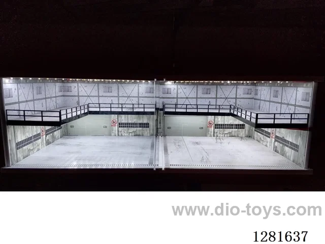 1:64 Illuminated Scale Model Garage Parking Lot Die-Cast Car Storage Display Rack (with Acrylic Dust-Proof Door)