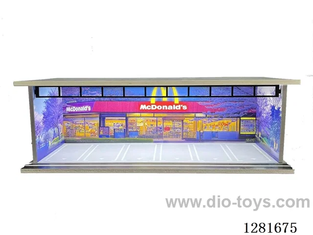 1:64 Illuminated Scale Model Garage Parking Lot Die-Cast Car Storage Display Rack (with Acrylic Dust-Proof Door)