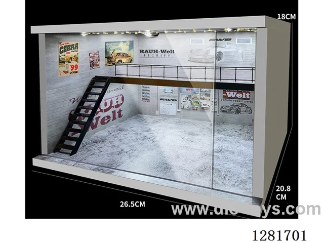 Realistic Dust-Proof Double-Deck Garage with Lights (Compatible with 1/64, 1/43, 1/36, and 1/32 Scale Car Models)