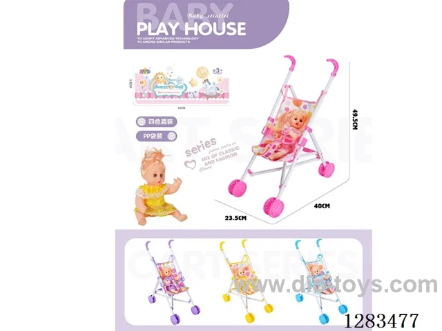 Plastic Hand Cart + 12-Inch Doll (4 Colors) (GCC)