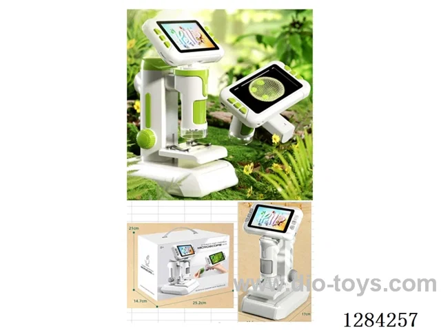 Microscope / 4-inch display / 12 built-in languages / Photo and video capture / 1600x magnification / Rotary focus adjustment / 3-level lighting / Rotatable screen / Detachable / SD card compatible included battery