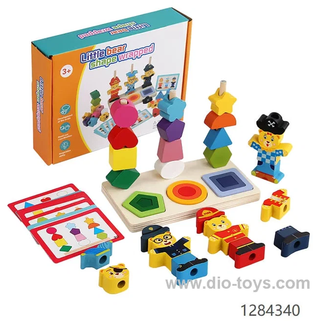 Educational Wooden Bear Column Building Blocks Toys