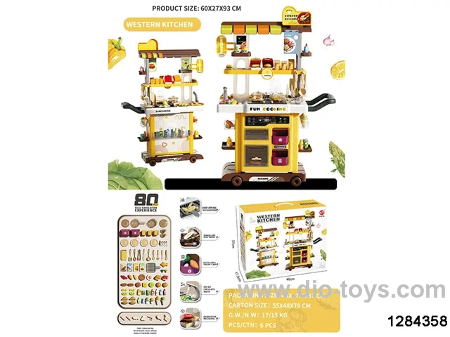 93cm spraying kitchen table with light and music(7pcs foods accessories color changable) in color box