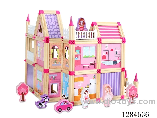 Wooden Princess Building Block House 298PCS