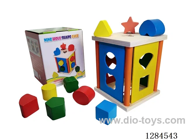 Wooden Square 9-Hole Puzzle Box