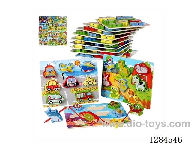Wooden 3-in-1 Fishing and Stringing Puzzle (Assorted)